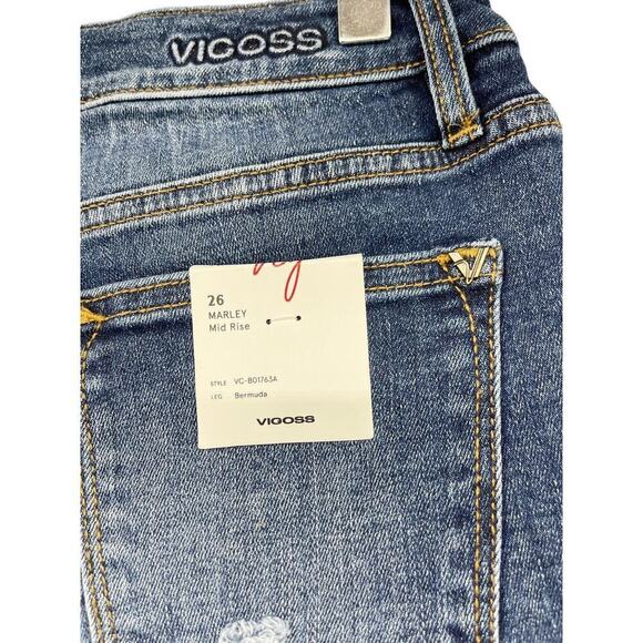 Vigoss Marley Mid Rise Midi Length Denim Shorts Womens 26 New - Picture 4 of 8